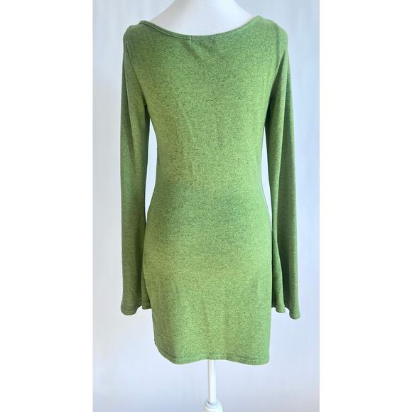 SHEIN SXY TWIST FRONT FLOUNCE SLEEVE BODYCON DRESS LIME GREEN SIZE M - Picture 2 of 13